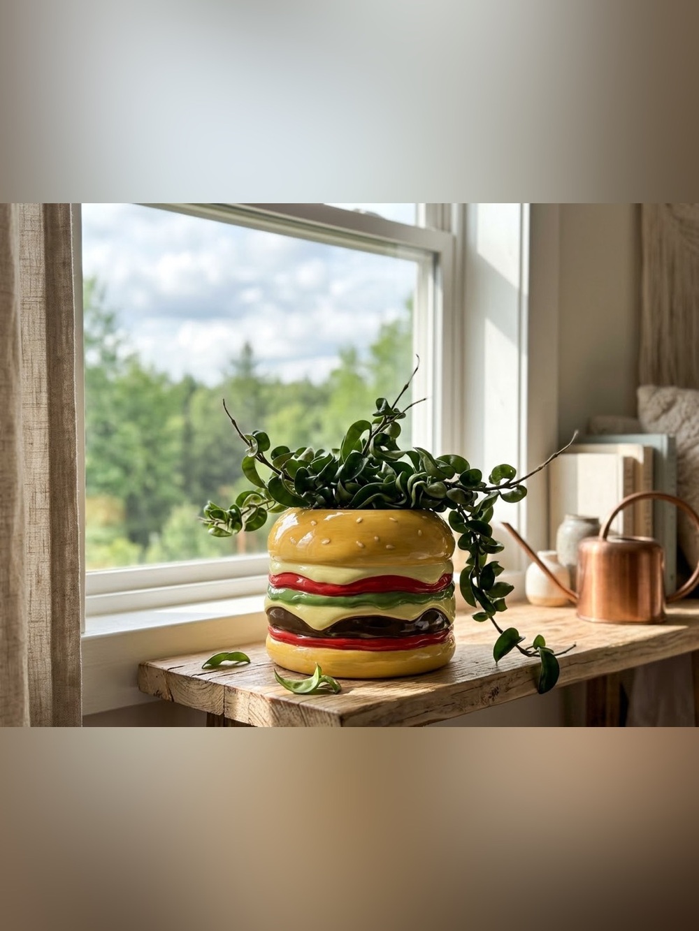 Cute Ceramic Cheeseburger Plant Pot for Small Succulent or Cactus